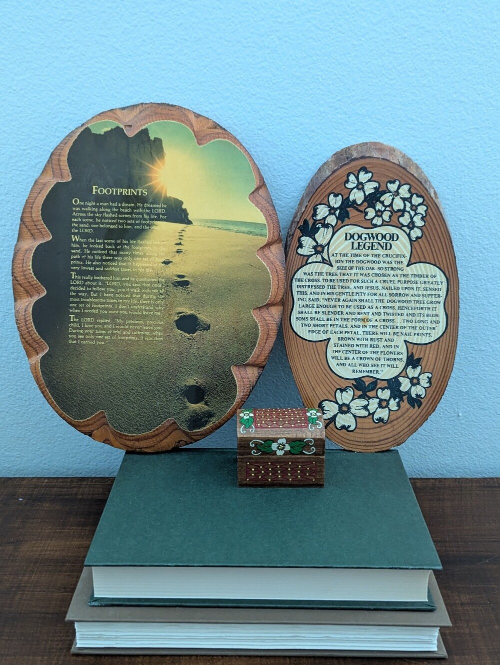 Dogwood Legend & Footprints Decorative Wood Plaque - Brown
